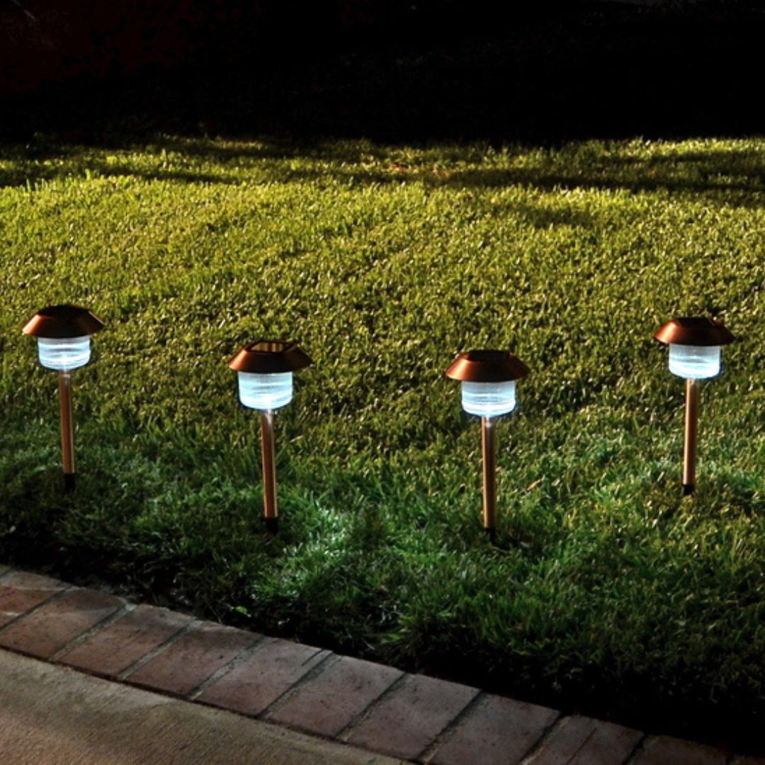 Kupfer Solar-Wegeleuchten Outdoor 12er-Pack – Gebürstete LED-Spieße