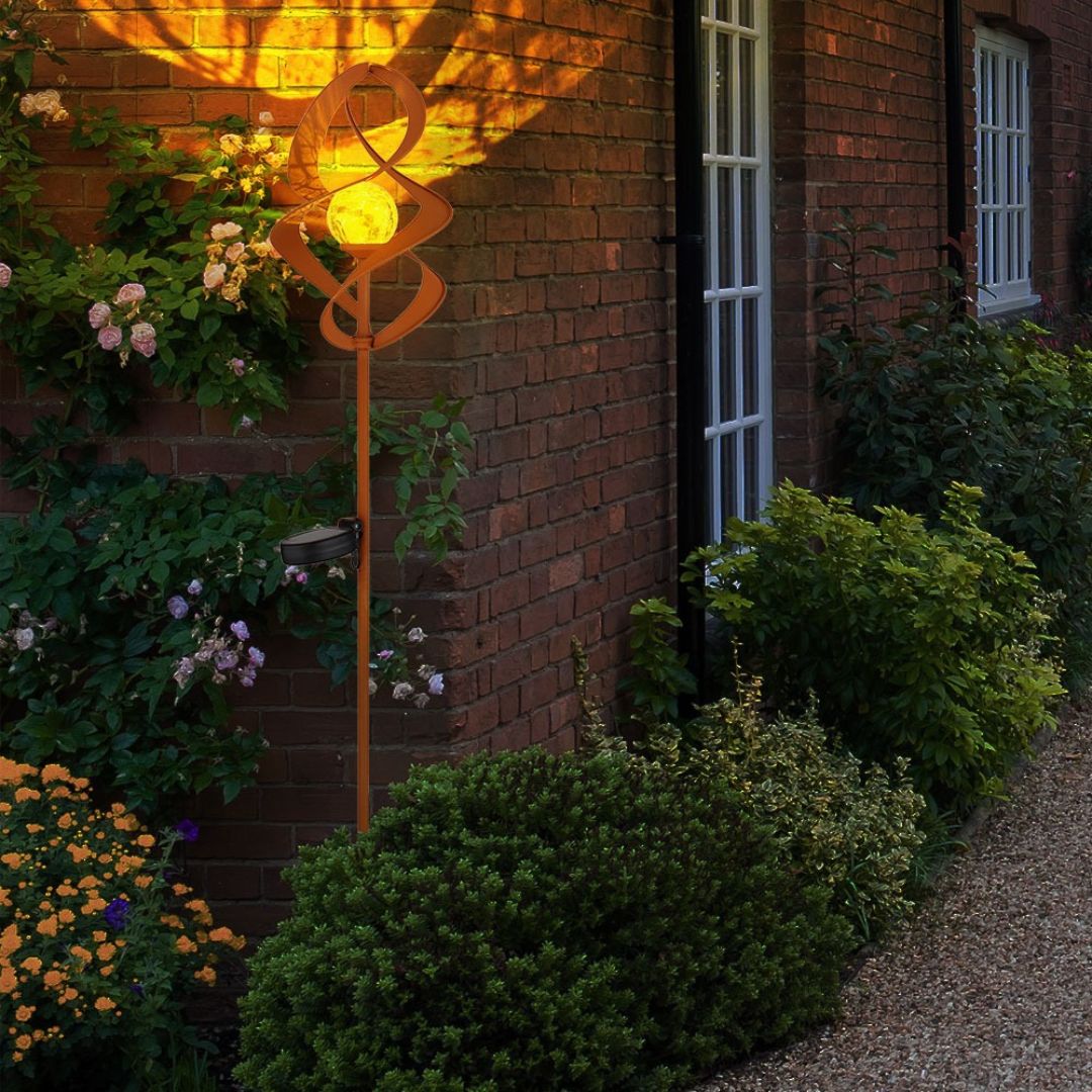 Solar-LED-Gartenleuchte Rost-Metall IP44 Crackle-Glaskugel