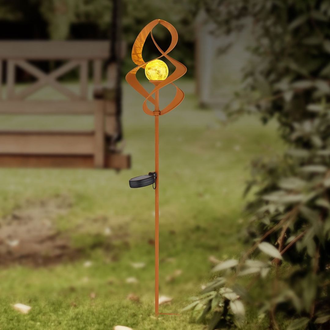 Solar-LED-Gartenleuchte Rost-Metall IP44 Crackle-Glaskugel