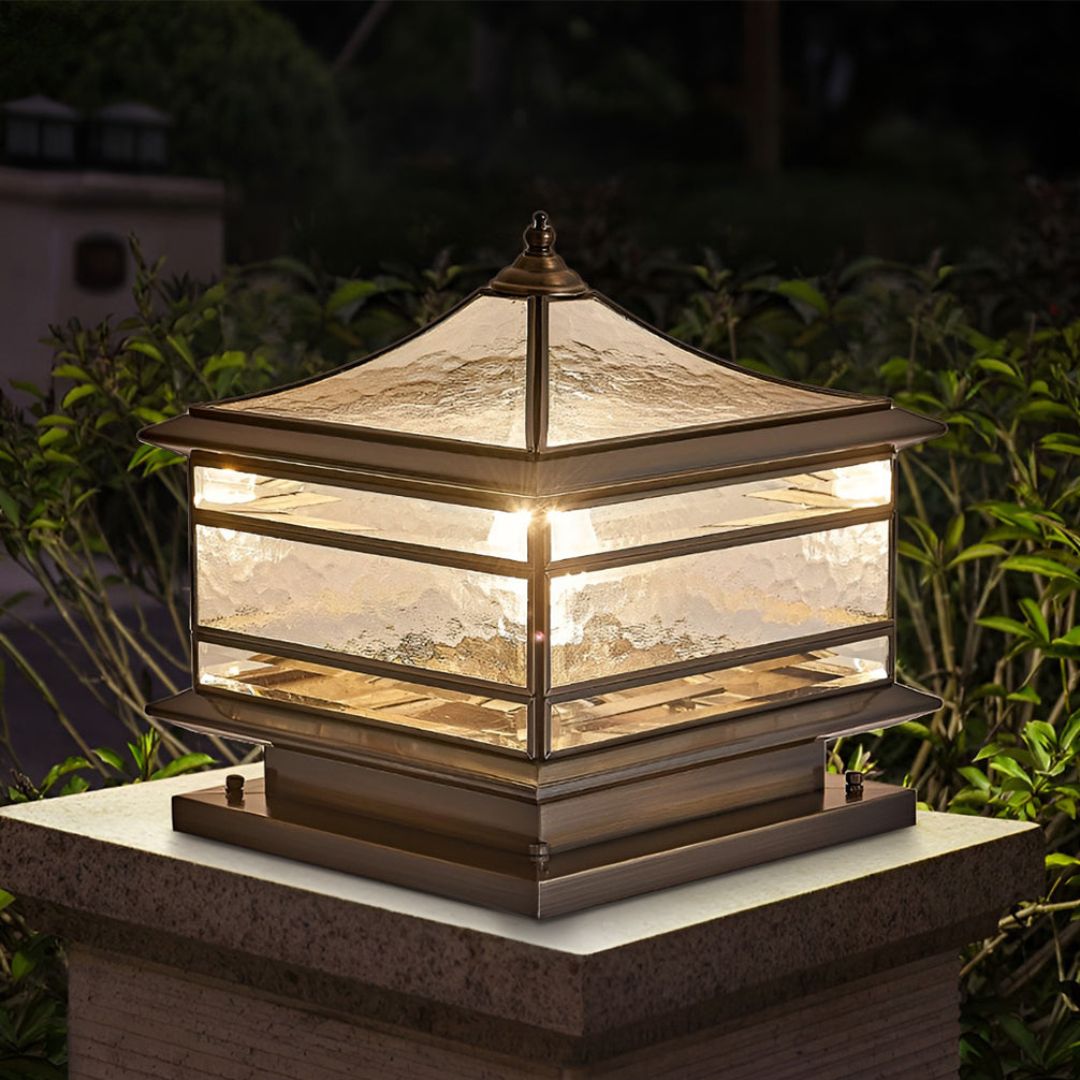 Elegante Außenlaterne aus Kupfer mit Tempered Glass – Solar & Hardwired