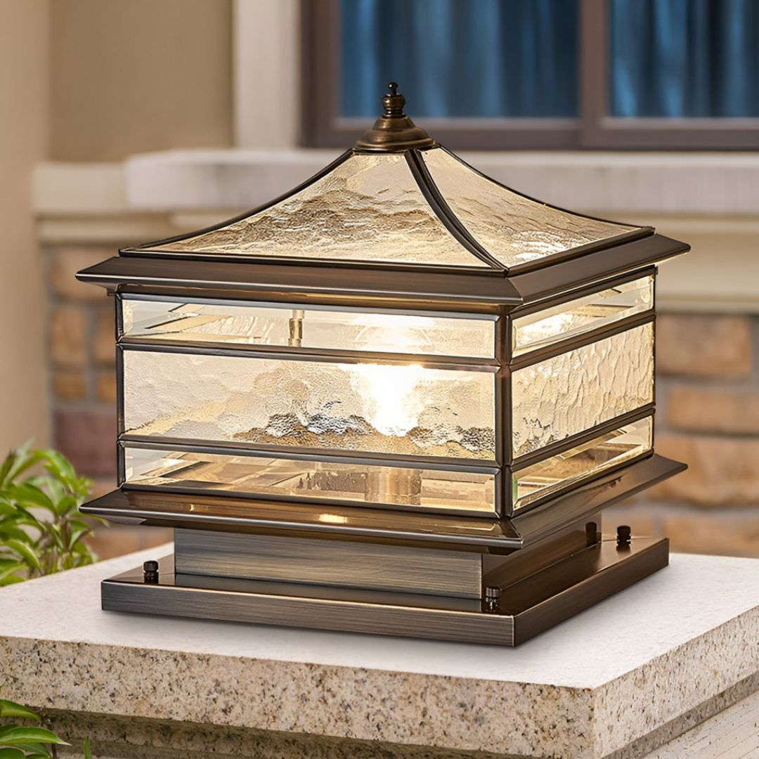 Elegante Außenlaterne aus Kupfer mit Tempered Glass – Solar & Hardwired