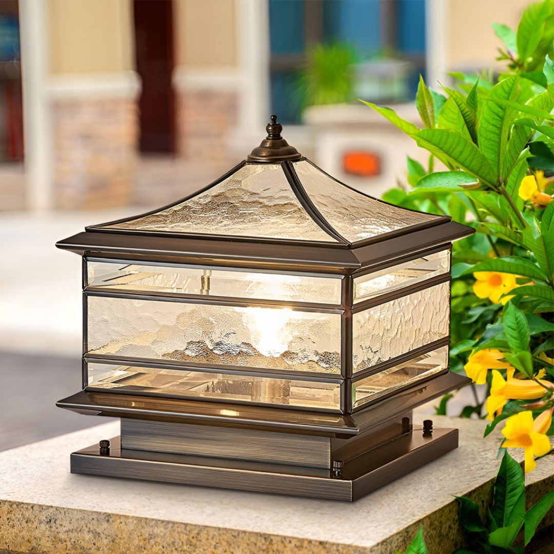 Elegante Außenlaterne aus Kupfer mit Tempered Glass – Solar & Hardwired