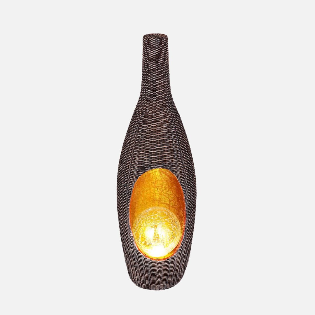 Solar LED Rattan Gartenlampe mit Glaskugel Gold