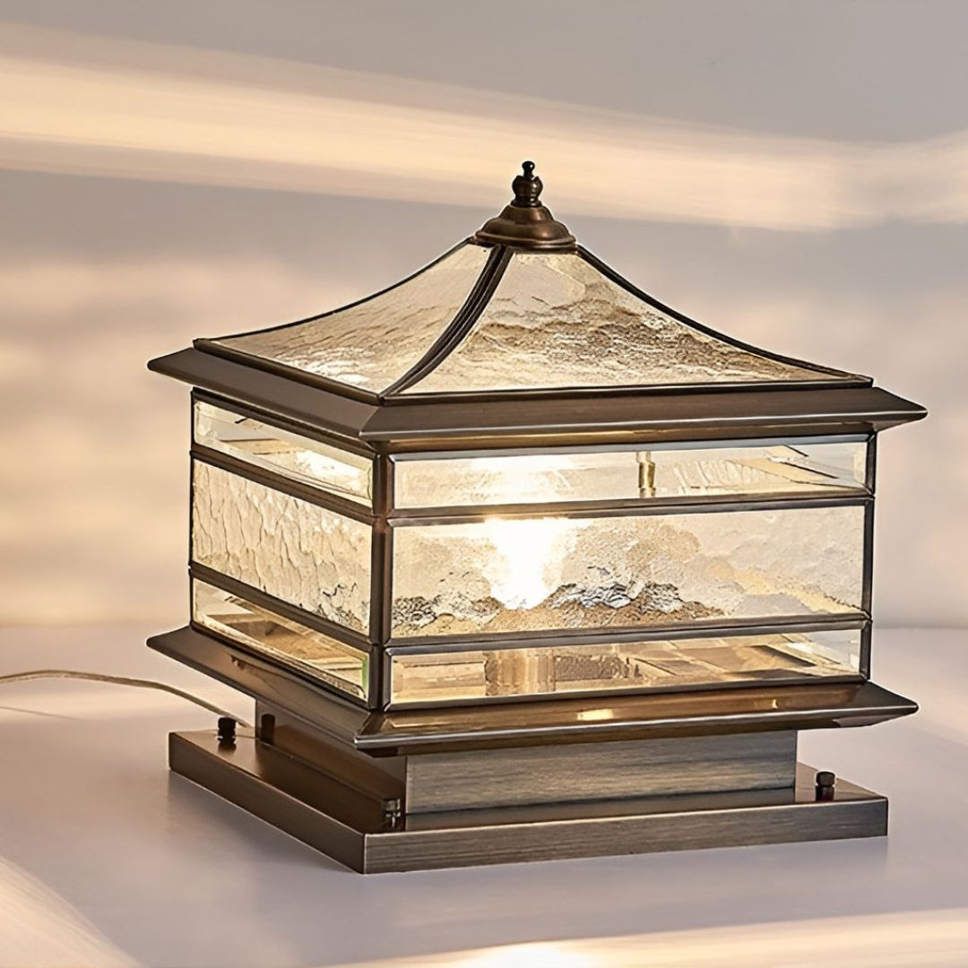 Elegante Außenlaterne aus Kupfer mit Tempered Glass – Solar & Hardwired