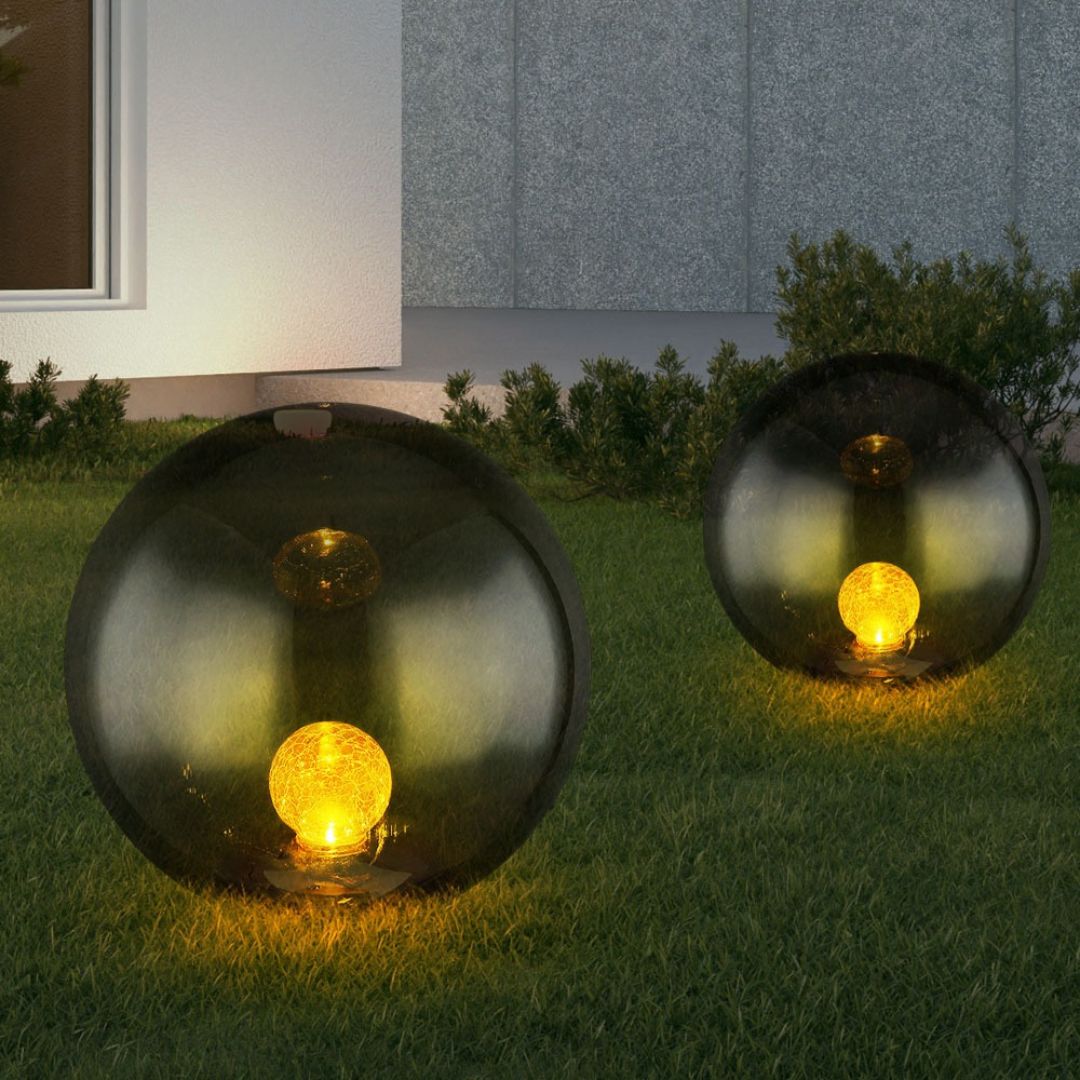 LED Solar Gartenlampe Kugel Crackle Glas Schwarz IP44