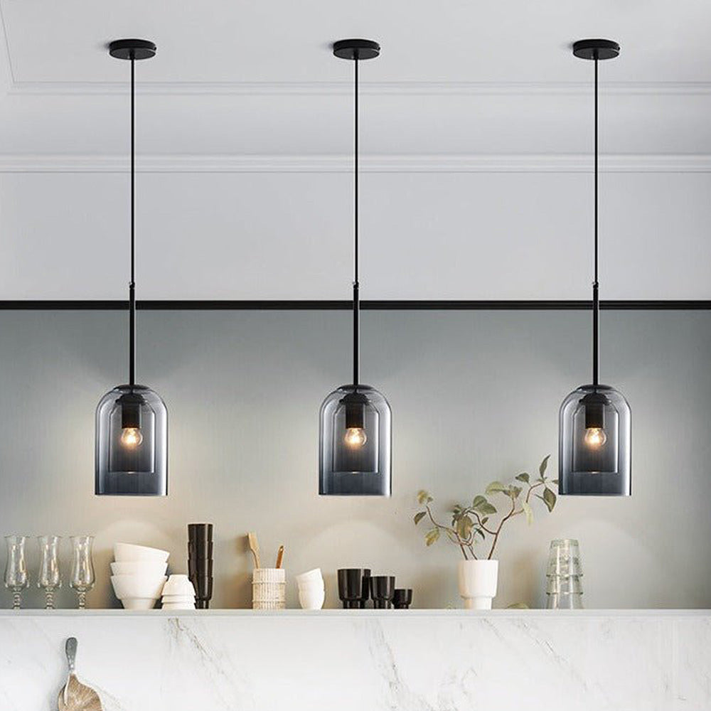 Glas-Pendelleuchte – Modern, Doppelschichtig, Eisen & Glas