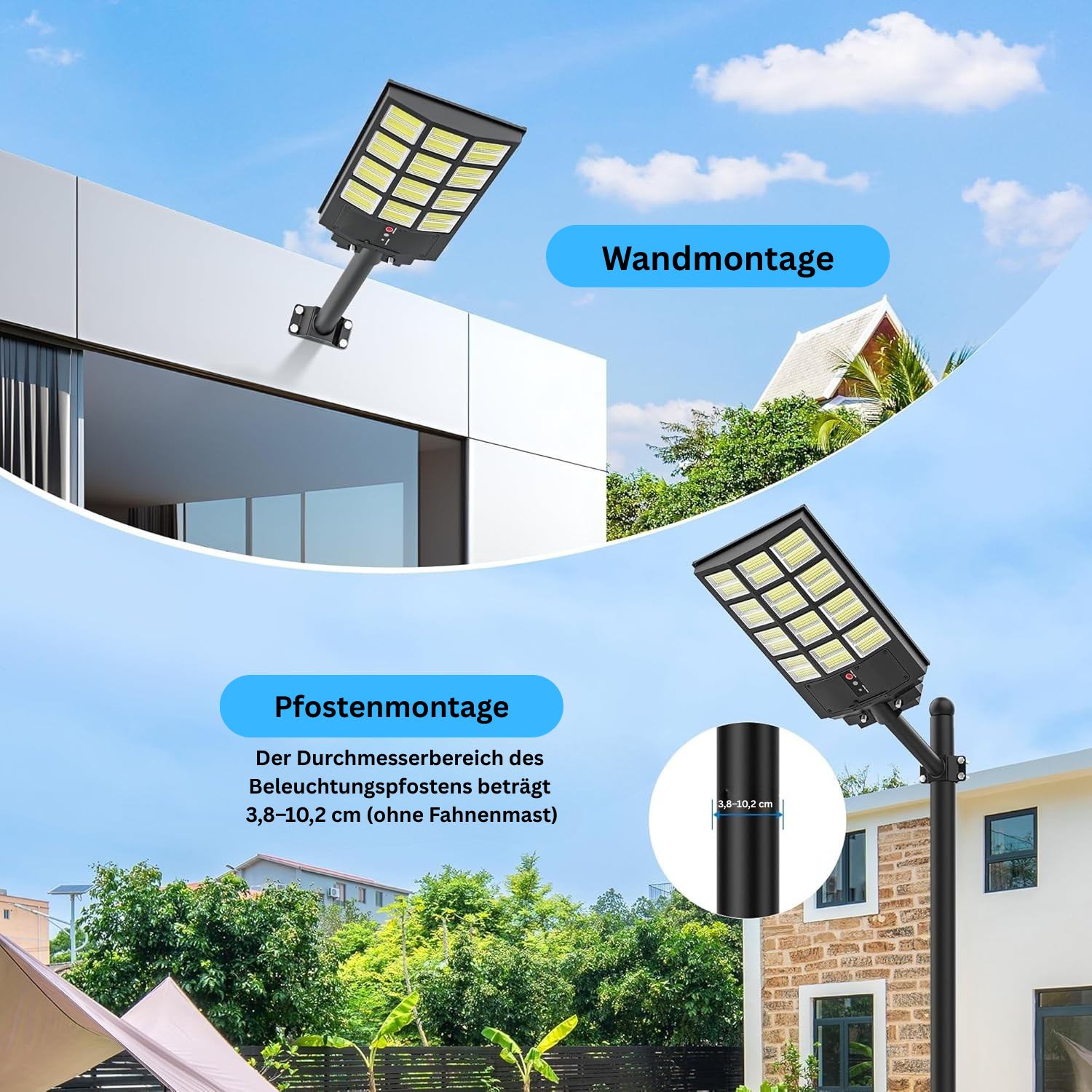 Solar-Straßenlampe mit Bewegungssensor – Wasserdichte LED-Außenleuchte