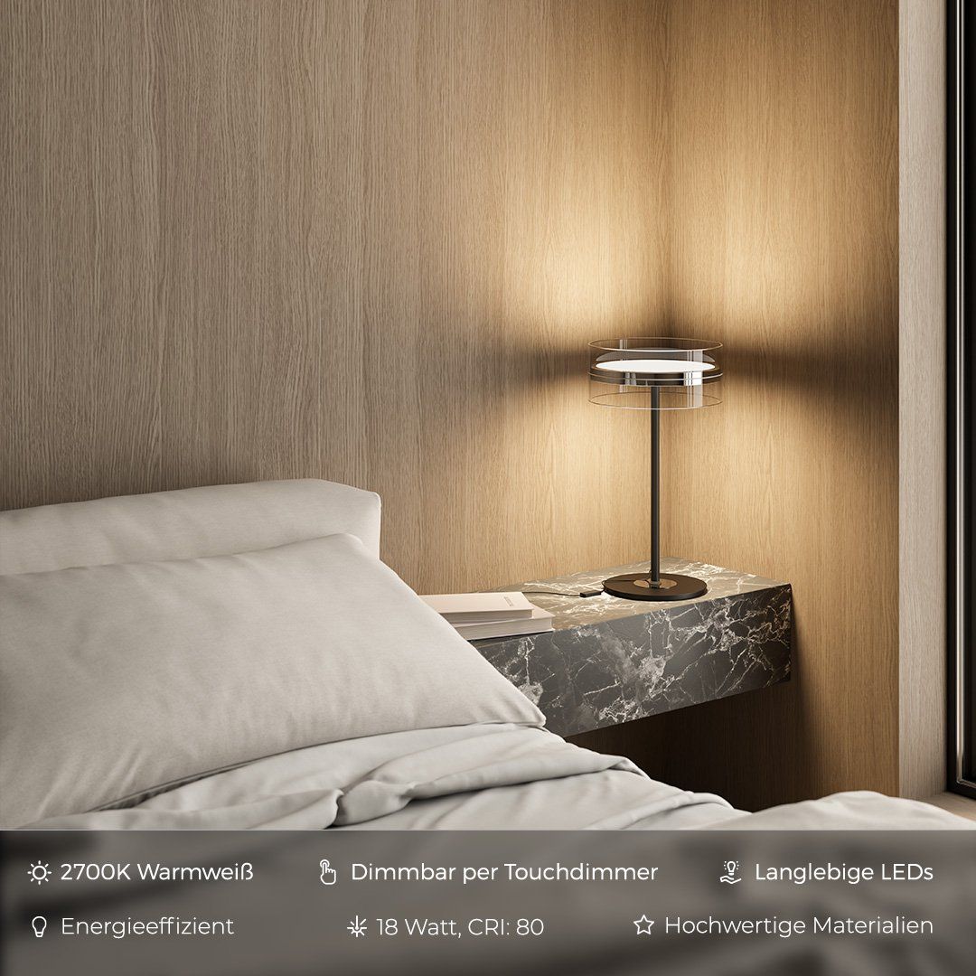 Elegante Tischlampe aus Glas und Metall mit Dimmfunktion – LED Nachttischlampe 2700K
