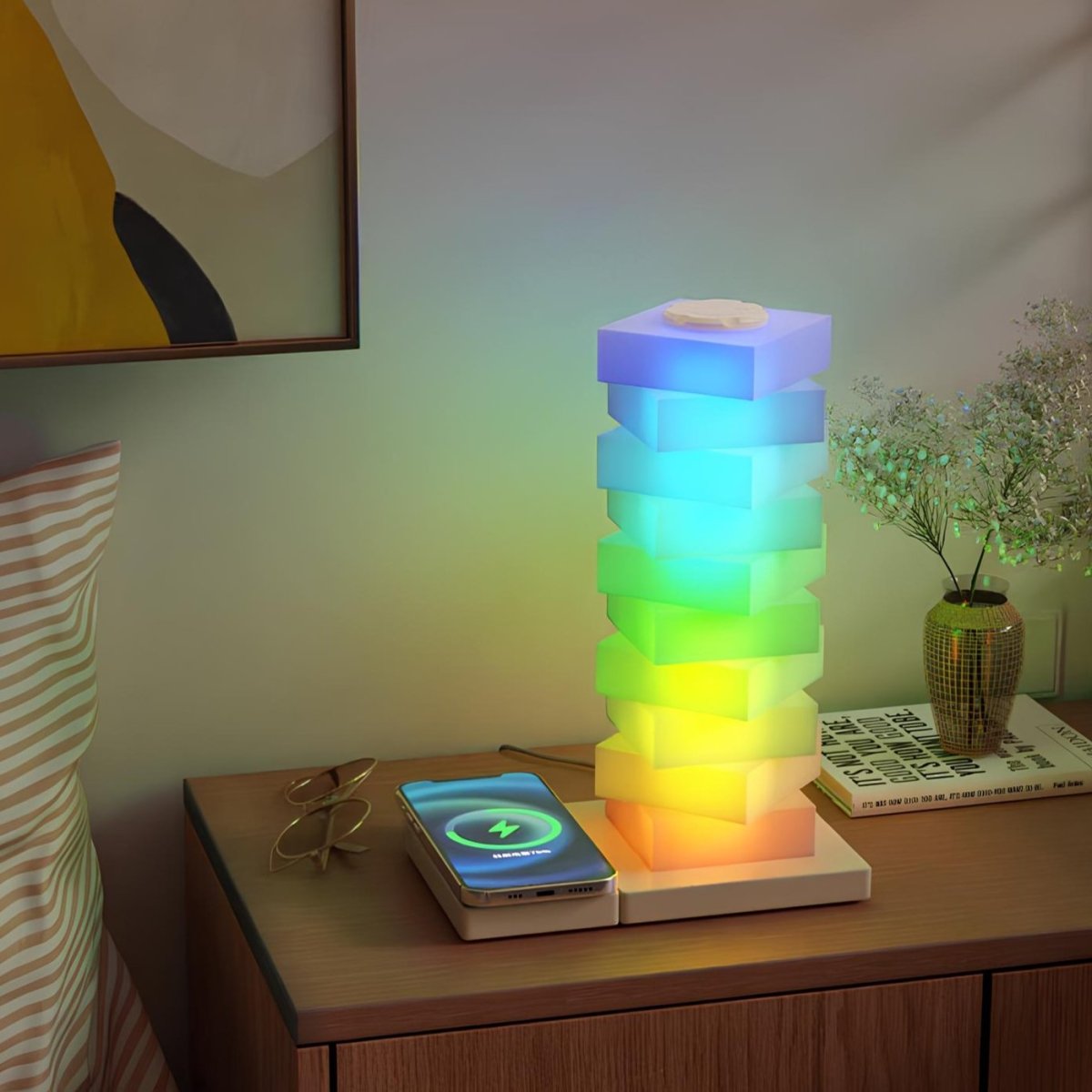 Moderne Tischlampe mit Wireless Charger und einstellbaren Lichtmodi